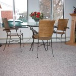 sun room with wall to wall carpeting, patio furniture and fireplace